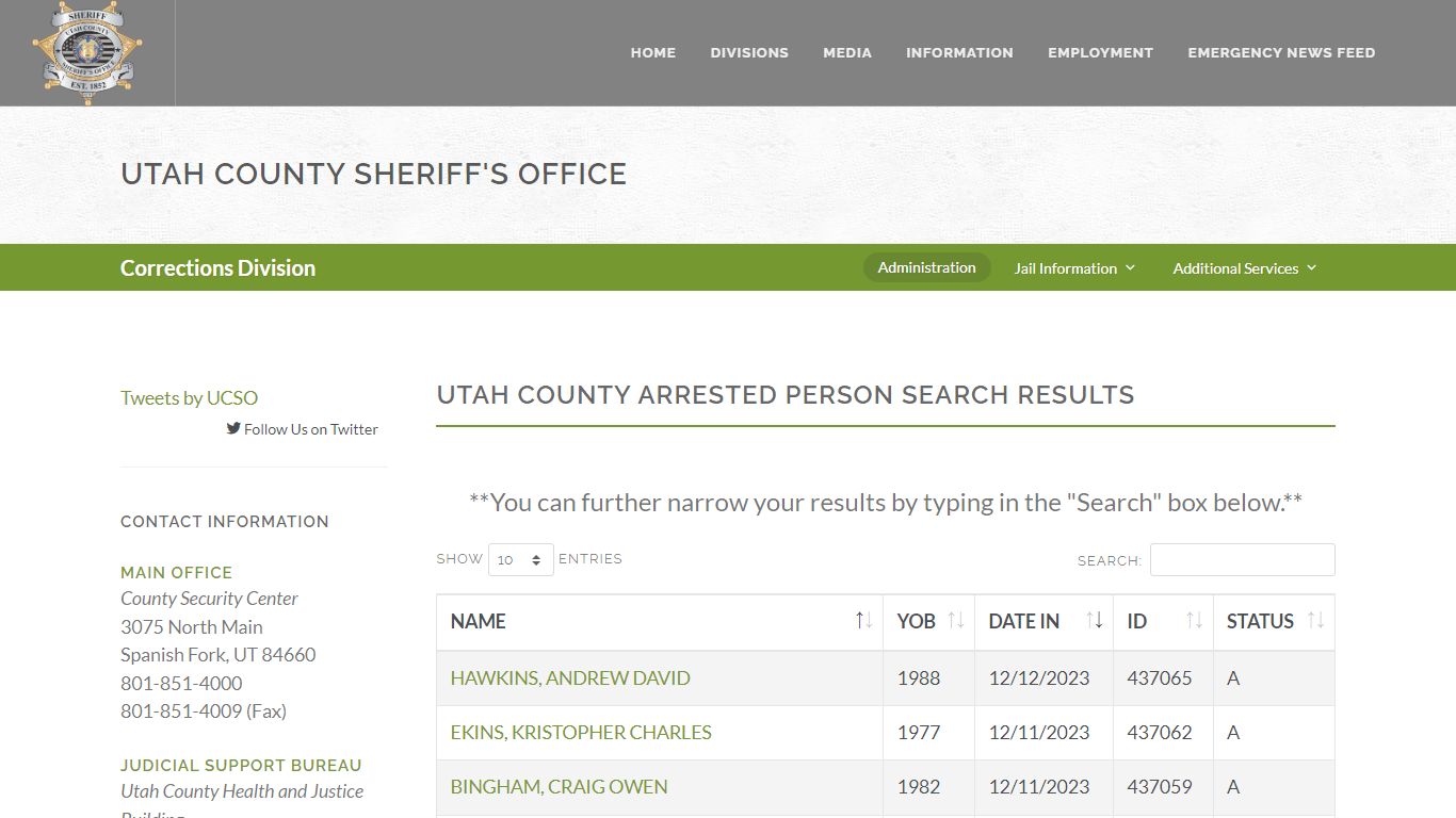 Utah County Sheriff's Office Inmate Search